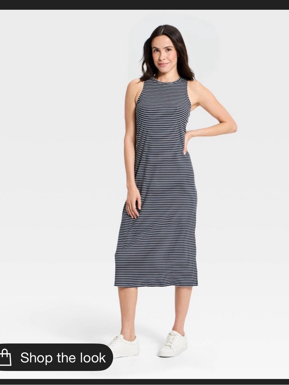all in motion Navy and White Striped Sleeveless Midi Dress